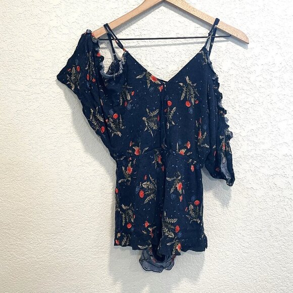 Re: Named Flower Print Navy Blue Shorts Romper Small - Picture 1 of 5